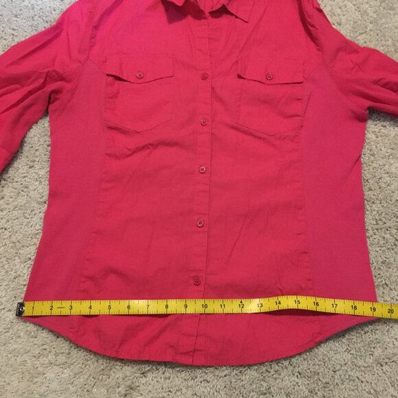Brilliant Pink Cotton Button Down 3/4 Flare Sleeve Dress Shirt - Picture 13 of 15